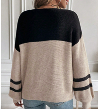 Load image into Gallery viewer, Pre-Order Color Block Knit Striped Sleeve Detail Casual Sweater
