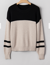 Load image into Gallery viewer, Pre-Order Color Block Knit Striped Sleeve Detail Casual Sweater