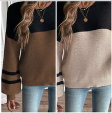 Load image into Gallery viewer, Pre-Order Color Block Knit Striped Sleeve Detail Casual Sweater