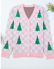 Load image into Gallery viewer, Pre-Order Checkered Christmas Tree Pattern Button V Neck Cardigan Sweate