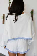 Load image into Gallery viewer, Pre-Order Plaid Ruffled Patchwork Drop Shoulder Pullover and Drawstring Elastic Waist Shorts Matching Sets