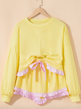 Load image into Gallery viewer, Pre-Order Plaid Ruffled Patchwork Drop Shoulder Pullover and Drawstring Elastic Waist Shorts Matching Sets