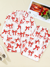 Load image into Gallery viewer, Pre-Order Red Christmas Bow Print Long 2pcs Pajama Set
