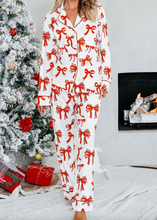 Load image into Gallery viewer, Pre-Order Red Christmas Bow Print Long 2pcs Pajama Set