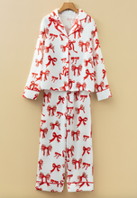 Load image into Gallery viewer, Pre-Order Red Christmas Bow Print Long 2pcs Pajama Set