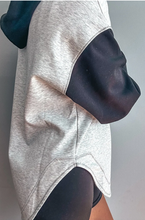 Load image into Gallery viewer, Pre-Order Light Grey Color Block Patchwork V Neck Drawstring Hoodie
