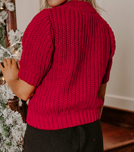 Load image into Gallery viewer, Pre-Order Red Plaid Lace up Detail Christmas Holiday Puff Short Sleeve Sweate
