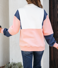 Load image into Gallery viewer, Pre-Order Pink Colorblock Patchwork Half Button Baggy Sweatshirt