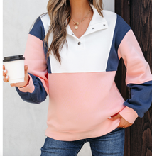 Load image into Gallery viewer, Pre-Order Pink Colorblock Patchwork Half Button Baggy Sweatshirt