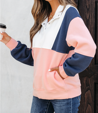 Load image into Gallery viewer, Pre-Order Pink Colorblock Patchwork Half Button Baggy Sweatshirt