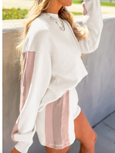Load image into Gallery viewer, Pre-Order White Color Block Patchwork Drop Shoulder Pullover Casual Shorts 2pcs Outfit
