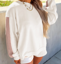 Load image into Gallery viewer, Pre-Order White Color Block Patchwork Drop Shoulder Pullover Casual Shorts 2pcs Outfit