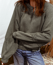 Load image into Gallery viewer, Pre-Order  Lace Patchwork Detail Notched Neck Mineral Wash Baggy Sweatshirt