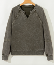 Load image into Gallery viewer, Pre-Order  Lace Patchwork Detail Notched Neck Mineral Wash Baggy Sweatshirt