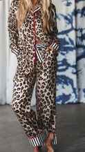 Load image into Gallery viewer, Pre-Order Khaki Leopard Print Colorblock Striped Edge Shirt and Pants Pajama Set