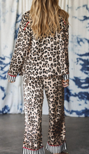 Load image into Gallery viewer, Pre-Order Khaki Leopard Print Colorblock Striped Edge Shirt and Pants Pajama Set