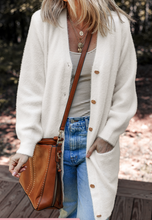 Load image into Gallery viewer, Pre-Order Fuzzy Buttoned Front Midi Solid Cardigan