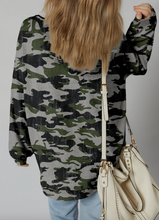 Load image into Gallery viewer, Pre-Order Green Retro Camouflage Print Exposed Seam Patchwork Drop Shoulder Sweatshirt