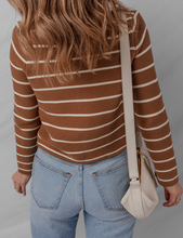 Load image into Gallery viewer, Pre-Order Chestnut Tie Front Striped Knit V Neck Cardigan Sweater