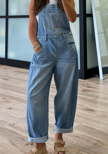 Pre-Order Blue Adjustable Buckle Barrel Denim Overalls