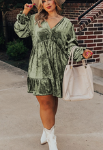 Load image into Gallery viewer, Pre-Order Plus Size Velvet Babydoll Mini Dress with Puff Sleeve