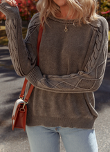 Load image into Gallery viewer, Pre-Order Dark Brown Contrast Cable Knit Sleeve Casual Sweater
