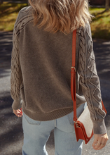 Load image into Gallery viewer, Pre-Order Dark Brown Contrast Cable Knit Sleeve Casual Sweater