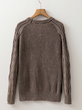 Load image into Gallery viewer, Pre-Order Dark Brown Contrast Cable Knit Sleeve Casual Sweater