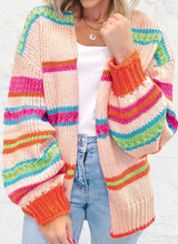 Load image into Gallery viewer, Pre-Order Multicolour Open Front Striped Pattern Knit Oversize Cardigan