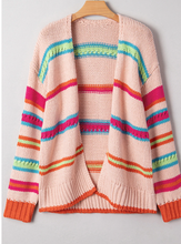 Load image into Gallery viewer, Pre-Order Multicolour Open Front Striped Pattern Knit Oversize Cardigan
