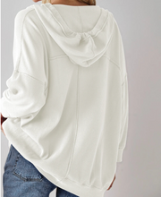 Load image into Gallery viewer, Pre-Order Oversize Waffle Drop Shoulder Exposed Seam V Neck Hoodie with Pockets