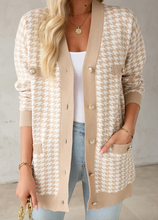 Load image into Gallery viewer, Pre-Order Khaki Contrast Edge Metal Button Slim Cardigan with Pockets