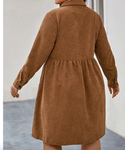 Load image into Gallery viewer, Pre-Order Plus Size Camel Corduroy Full Buttoned Collared Shirt Style Plus Size Dress