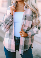 Load image into Gallery viewer, Pre-Order Pink Gray Plaid Color Block Buttoned Long Sleeve Jacket with Pocket