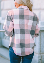 Load image into Gallery viewer, Pre-Order Pink Gray Plaid Color Block Buttoned Long Sleeve Jacket with Pocket