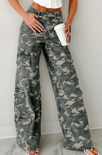 Load image into Gallery viewer, Pre-Order Green Camo Denim Cargo Wide Leg Pants
