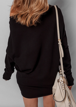 Load image into Gallery viewer, Pre-Order Black Asymmetric Neck Batwing Sleeve Shift Mini Sweater Dress