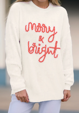 Load image into Gallery viewer, Pre-Order White Striped Merry Bright Letter Christmas Sweater