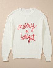 Load image into Gallery viewer, Pre-Order White Striped Merry Bright Letter Christmas Sweater