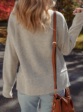 Load image into Gallery viewer, Pre-Order Gray Morn Waffle Texture Knit Ribbed High Neck Drop Shoulder Sweater