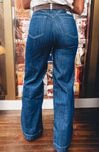 Load image into Gallery viewer, Pre-Order Sail Blue Stitched Waist Detail Loose Cuffed Jeans