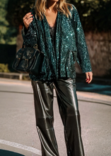 Load image into Gallery viewer, Pre-Order Evergreen Glitter Sequin Open Front Long Sleeve Top