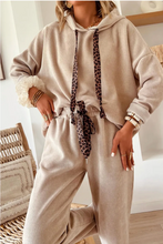 Load image into Gallery viewer, Pre-Order Parchment Leopard Drawstring Pullover Hoodie and High Waist Pants Corduroy Suit