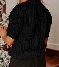 Load image into Gallery viewer, Pre-Order Black Plaid Lace up Detail Christmas Holiday Puff Short Sleeve Sweater