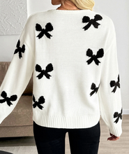 Load image into Gallery viewer, Pre-Order White Lace-up Bow Pattern Sweater Cardigan