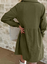 Load image into Gallery viewer, Pre-Order Corduroy Half Button Collared Long Sleeve Mini Dresses