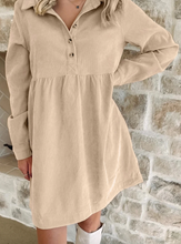 Load image into Gallery viewer, Pre-Order Corduroy Half Button Collared Long Sleeve Mini Dresses