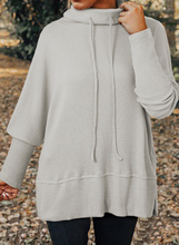 Load image into Gallery viewer, Pre-Order Textured Knit Drawstring Cowl Neck Oversize Top with Side Slits