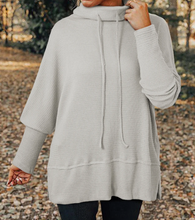Load image into Gallery viewer, Pre-Order Textured Knit Drawstring Cowl Neck Oversize Top with Side Slits