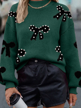 Load image into Gallery viewer, Pre-Order Pearl Embellished Bow Pattern Loose Sweater